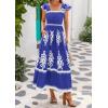 imageBTFBM Summer Dresses for Women 2025 Floral Smocked Boho Sleeveless Square Neck A Line Casual Beach Maxi Dress PocketsBlue Flower