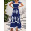 imageBTFBM Summer Dresses for Women 2025 Floral Smocked Boho Sleeveless Square Neck A Line Casual Beach Maxi Dress PocketsDark Blue White Flower