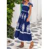 imageBTFBM Summer Dresses for Women 2025 Floral Smocked Boho Sleeveless Square Neck A Line Casual Beach Maxi Dress PocketsDark Blue White Flower