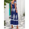 imageBTFBM Summer Dresses for Women 2025 Floral Smocked Boho Sleeveless Square Neck A Line Casual Beach Maxi Dress PocketsDark Blue White Flower