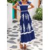 imageBTFBM Summer Dresses for Women 2025 Floral Smocked Boho Sleeveless Square Neck A Line Casual Beach Maxi Dress PocketsDark Blue White Flower