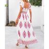imageBTFBM Summer Dresses for Women 2025 Floral Smocked Boho Sleeveless Square Neck A Line Casual Beach Maxi Dress PocketsFloral White Rose Red