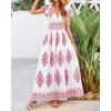 imageBTFBM Summer Dresses for Women 2025 Floral Smocked Boho Sleeveless Square Neck A Line Casual Beach Maxi Dress PocketsFloral White Rose Red