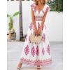 imageBTFBM Summer Dresses for Women 2025 Floral Smocked Boho Sleeveless Square Neck A Line Casual Beach Maxi Dress PocketsFloral White Rose Red