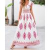 imageBTFBM Summer Dresses for Women 2025 Floral Smocked Boho Sleeveless Square Neck A Line Casual Beach Maxi Dress PocketsFloral White Rose Red
