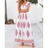 imageBTFBM Summer Dresses for Women 2025 Floral Smocked Boho Sleeveless Square Neck A Line Casual Beach Maxi Dress PocketsFloral White Rose Red