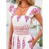 imageBTFBM Summer Dresses for Women 2025 Floral Smocked Boho Sleeveless Square Neck A Line Casual Beach Maxi Dress PocketsFloral White Rose Red