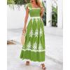 imageBTFBM Summer Dresses for Women 2025 Floral Smocked Boho Sleeveless Square Neck A Line Casual Beach Maxi Dress PocketsGreen Flower