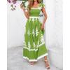 imageBTFBM Summer Dresses for Women 2025 Floral Smocked Boho Sleeveless Square Neck A Line Casual Beach Maxi Dress PocketsGreen Flower