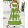 imageBTFBM Summer Dresses for Women 2025 Floral Smocked Boho Sleeveless Square Neck A Line Casual Beach Maxi Dress PocketsGreen Flower