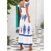 imageBTFBM Summer Dresses for Women 2025 Floral Smocked Boho Sleeveless Square Neck A Line Casual Beach Maxi Dress PocketsWhite Blue Flower