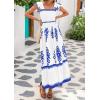 imageBTFBM Summer Dresses for Women 2025 Floral Smocked Boho Sleeveless Square Neck A Line Casual Beach Maxi Dress PocketsWhite Blue Flower