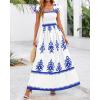 imageBTFBM Summer Dresses for Women 2025 Floral Smocked Boho Sleeveless Square Neck A Line Casual Beach Maxi Dress PocketsWhite Blue Flower