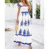 imageBTFBM Summer Dresses for Women 2025 Floral Smocked Boho Sleeveless Square Neck A Line Casual Beach Maxi Dress PocketsWhite Blue Flower
