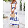 imageBTFBM Summer Dresses for Women 2025 Floral Smocked Boho Sleeveless Square Neck A Line Casual Beach Maxi Dress PocketsWhite Blue Flower