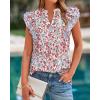 imageBTFBM Women Dressy Casual 2025 Summer Shirts Boho Floral Notched V Neck Ruffle Cap Sleeve Tops Business Work BlousesFloral Beige Multi