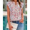 imageBTFBM Women Dressy Casual 2025 Summer Shirts Boho Floral Notched V Neck Ruffle Cap Sleeve Tops Business Work BlousesFloral Beige Multi