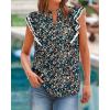 imageBTFBM Women Dressy Casual 2025 Summer Shirts Boho Floral Notched V Neck Ruffle Cap Sleeve Tops Business Work BlousesFloral Black Blue