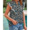imageBTFBM Women Dressy Casual 2025 Summer Shirts Boho Floral Notched V Neck Ruffle Cap Sleeve Tops Business Work BlousesFloral Black Blue