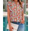 imageBTFBM Women Dressy Casual 2025 Summer Shirts Boho Floral Notched V Neck Ruffle Cap Sleeve Tops Business Work BlousesFloral Black Red