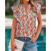 imageBTFBM Women Dressy Casual 2025 Summer Shirts Boho Floral Notched V Neck Ruffle Cap Sleeve Tops Business Work BlousesFloral Black Red