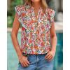 imageBTFBM Women Dressy Casual 2025 Summer Shirts Boho Floral Notched V Neck Ruffle Cap Sleeve Tops Business Work BlousesFloral Black Red