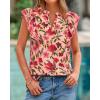 imageBTFBM Women Dressy Casual 2025 Summer Shirts Boho Floral Notched V Neck Ruffle Cap Sleeve Tops Business Work BlousesFloral Orange Pink Red