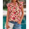 imageBTFBM Women Dressy Casual 2025 Summer Shirts Boho Floral Notched V Neck Ruffle Cap Sleeve Tops Business Work BlousesFloral Orange Pink Red