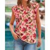 imageBTFBM Women Dressy Casual 2025 Summer Shirts Boho Floral Notched V Neck Ruffle Cap Sleeve Tops Business Work BlousesFloral Orange Pink Red