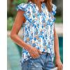 imageBTFBM Women Dressy Casual 2025 Summer Shirts Boho Floral Notched V Neck Ruffle Cap Sleeve Tops Business Work BlousesFloral White Blue