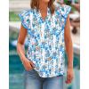 imageBTFBM Women Dressy Casual 2025 Summer Shirts Boho Floral Notched V Neck Ruffle Cap Sleeve Tops Business Work BlousesFloral White Blue