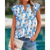 imageBTFBM Women Dressy Casual 2025 Summer Shirts Boho Floral Notched V Neck Ruffle Cap Sleeve Tops Business Work BlousesFloral White Blue