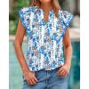 imageBTFBM Women Dressy Casual 2025 Summer Shirts Boho Floral Notched V Neck Ruffle Cap Sleeve Tops Business Work BlousesFloral White Blue