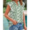 imageBTFBM Women Dressy Casual 2025 Summer Shirts Boho Floral Notched V Neck Ruffle Cap Sleeve Tops Business Work BlousesLeaves Light Green