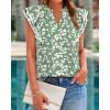 imageBTFBM Women Dressy Casual 2025 Summer Shirts Boho Floral Notched V Neck Ruffle Cap Sleeve Tops Business Work BlousesLeaves Light Green
