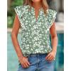 imageBTFBM Women Dressy Casual 2025 Summer Shirts Boho Floral Notched V Neck Ruffle Cap Sleeve Tops Business Work BlousesLeaves Light Green