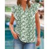 imageBTFBM Women Dressy Casual 2025 Summer Shirts Boho Floral Notched V Neck Ruffle Cap Sleeve Tops Business Work BlousesLeaves Light Green
