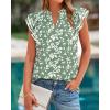 imageBTFBM Women Dressy Casual 2025 Summer Shirts Boho Floral Notched V Neck Ruffle Cap Sleeve Tops Business Work BlousesLeaves Light Green