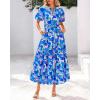 imageBTFBM Women Summer Floral Maxi Dresses Casual Boho Puff Short Sleeve V Neck Button Belt Flowy Long Beach Vacation DressFloral Blue Purple White