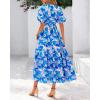 imageBTFBM Women Summer Floral Maxi Dresses Casual Boho Puff Short Sleeve V Neck Button Belt Flowy Long Beach Vacation DressFloral Blue Purple White