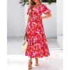 imageBTFBM Women Summer Floral Maxi Dresses Casual Boho Puff Short Sleeve V Neck Button Belt Flowy Long Beach Vacation DressFloral Orange Pink White
