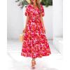 imageBTFBM Women Summer Floral Maxi Dresses Casual Boho Puff Short Sleeve V Neck Button Belt Flowy Long Beach Vacation DressFloral Orange Pink White