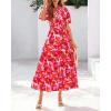 imageBTFBM Women Summer Floral Maxi Dresses Casual Boho Puff Short Sleeve V Neck Button Belt Flowy Long Beach Vacation DressFloral Orange Pink White