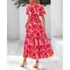 imageBTFBM Women Summer Floral Maxi Dresses Casual Boho Puff Short Sleeve V Neck Button Belt Flowy Long Beach Vacation DressFloral Orange Pink White