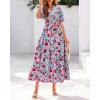 imageBTFBM Women Summer Floral Maxi Dresses Casual Boho Puff Short Sleeve V Neck Button Belt Flowy Long Beach Vacation DressFloral Red Blue