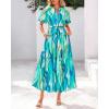 imageBTFBM Women Summer Floral Midi Dresses Casual Boho Puff Short Sleeve V Neck Button Belt Flowy Maxi Beach Vacation DressFloral Light Green White