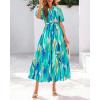 imageBTFBM Women Summer Floral Midi Dresses Casual Boho Puff Short Sleeve V Neck Button Belt Flowy Maxi Beach Vacation DressFloral Light Green White