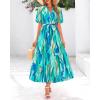 imageBTFBM Women Summer Floral Midi Dresses Casual Boho Puff Short Sleeve V Neck Button Belt Flowy Maxi Beach Vacation DressFloral Light Green White