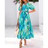 imageBTFBM Women Summer Floral Midi Dresses Casual Boho Puff Short Sleeve V Neck Button Belt Flowy Maxi Beach Vacation DressFloral Light Green White