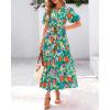 imageBTFBM Women Summer Floral Midi Dresses Casual Boho Puff Short Sleeve V Neck Button Belt Flowy Maxi Beach Vacation DressFloral Orange Green